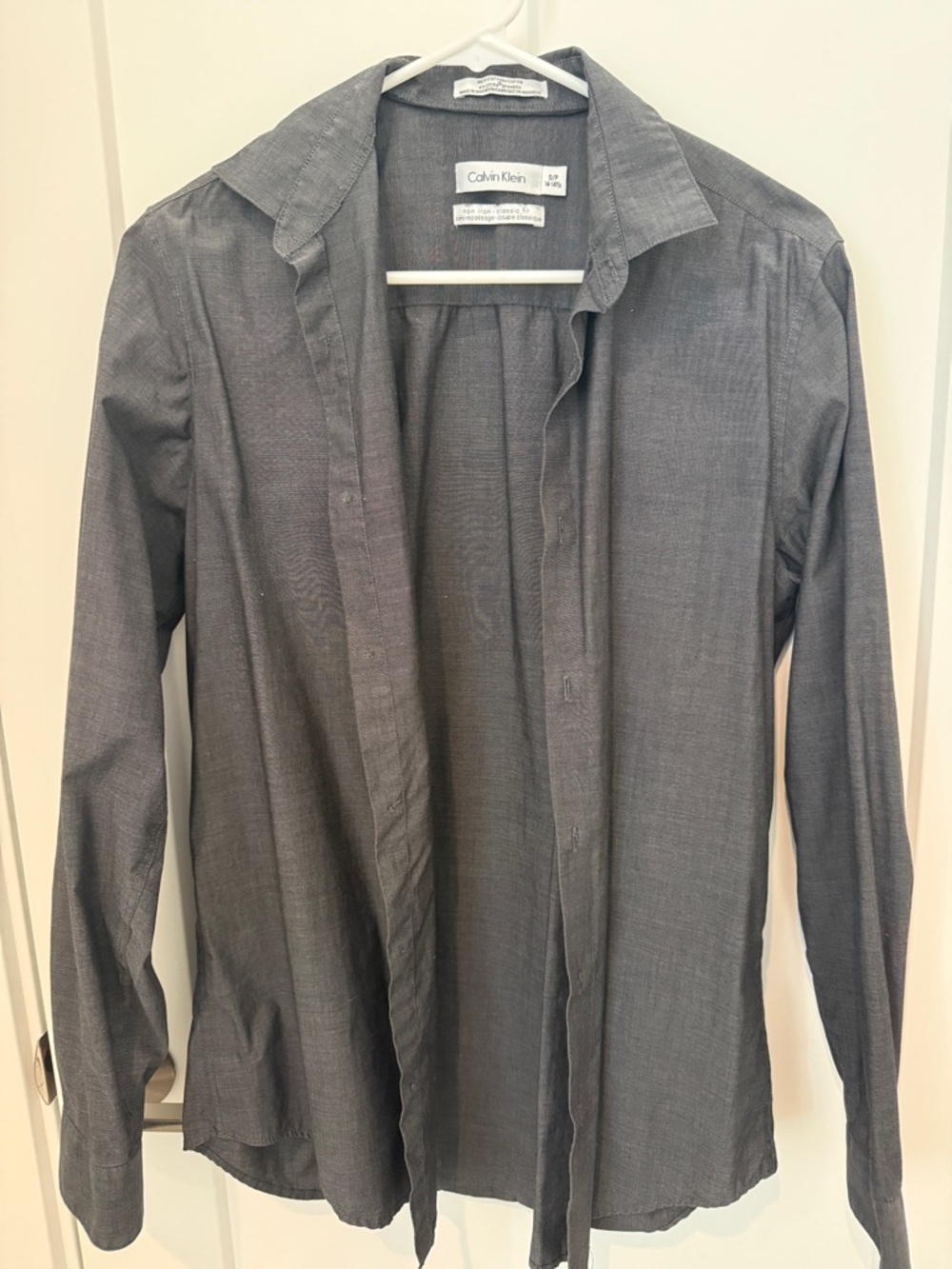 Calvin Klein Classic Fit Button-Up Shirt in Charcoal Gray